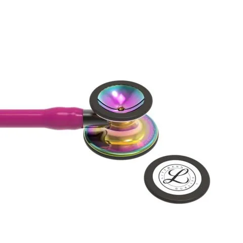 3M™ Littmann® Cardiology IV - High Polish Rainbow / Himbeerroter Schlauch, Smoke Schlauchanschluss & Smoke Ohrbügel in Schwarz