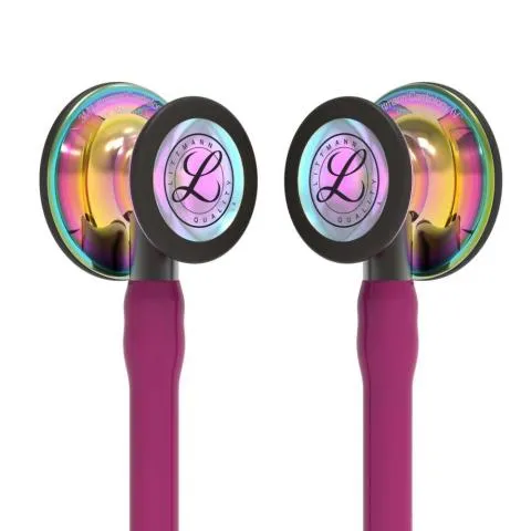 3M™ Littmann® Cardiology IV - High Polish Rainbow / Himbeerroter Schlauch, Smoke Schlauchanschluss & Smoke Ohrbügel in Schwarz