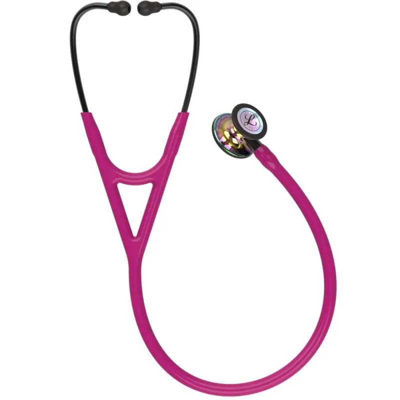 3M™ Littmann® Cardiology IV - High Polish Rainbow / Himbeerroter Schlauch, Smoke Schlauchanschluss & Smoke Ohrbügel in Schwarz