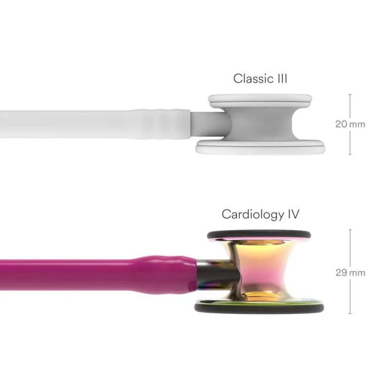 3M™ Littmann® Cardiology IV - High Polish Rainbow / Himbeerroter Schlauch, Smoke Schlauchanschluss & Smoke Ohrbügel in Schwarz