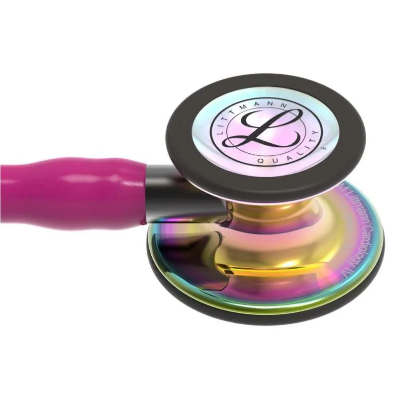 3M™ Littmann® Cardiology IV - High Polish Rainbow / Himbeerroter Schlauch, Smoke Schlauchanschluss & Smoke Ohrbügel in Schwarz