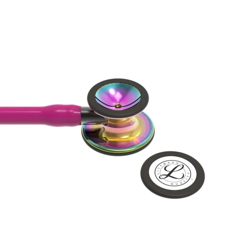 3M™ Littmann® Cardiology IV - High Polish Rainbow / Himbeerroter Schlauch, Smoke Schlauchanschluss & Smoke Ohrbügel in Schwarz