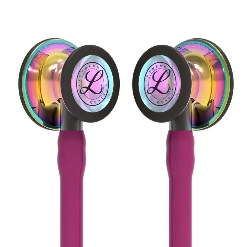 3M™ Littmann® Cardiology IV - High Polish Rainbow / Himbeerroter Schlauch, Smoke Schlauchanschluss & Smoke Ohrbügel in Schwarz
